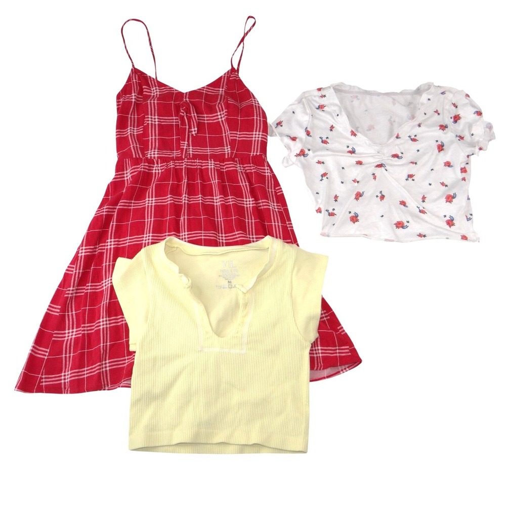 Set of 3 Summer Dress and 2 Crop Tops Small Teen Junior Festival Bundle 3 Pieces